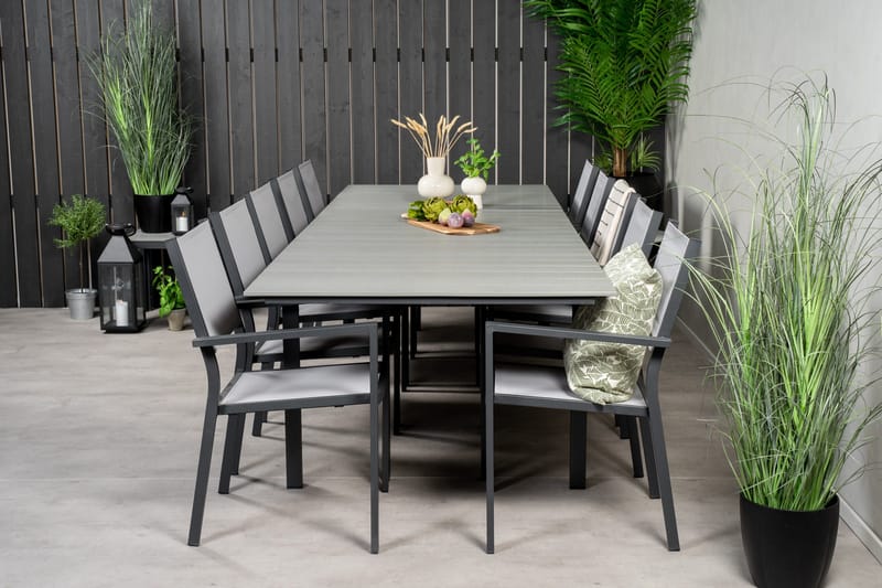 Levels Matgruppe 225-325 cm Rektangulær med 10 Copacabana Stoler - Grå - Hagemøbler - Hagegruppe - Spisegrupper hage