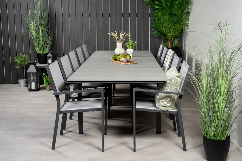 Levels Matgruppe 225-325 cm Rektangulær med 10 Copacabana Stoler - Grå - Hagemøbler - Hagegruppe - Spisegrupper hage