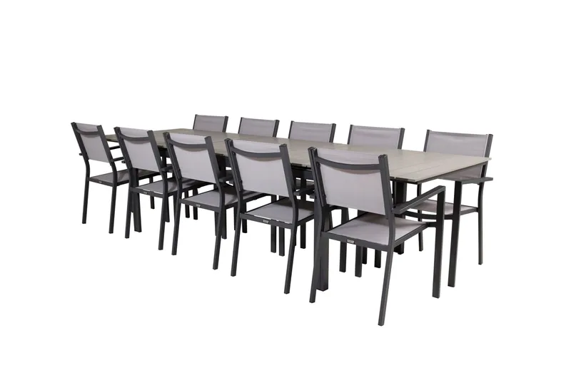 Levels Matgruppe 225-325 cm Rektangulær med 10 Copacabana Stoler - Grå - Hagemøbler - Hagegruppe - Spisegrupper hage