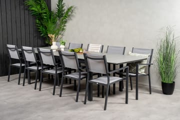Levels Matgruppe 225-325 cm Rektangulær med 10 Copacabana Stoler - Grå - Hagemøbler - Hagegruppe - Spisegrupper hage
