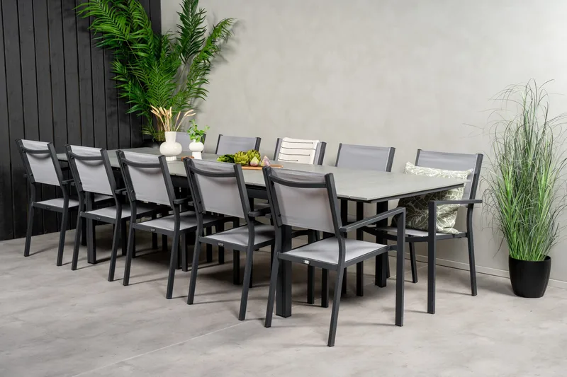 Levels Matgruppe 225-325 cm Rektangulær med 10 Copacabana Stoler - Grå - Hagemøbler - Hagegruppe - Spisegrupper hage
