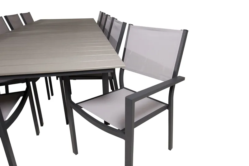 Levels Matgruppe 225-325 cm Rektangulær med 10 Copacabana Stoler - Grå - Hagemøbler - Hagegruppe - Spisegrupper hage