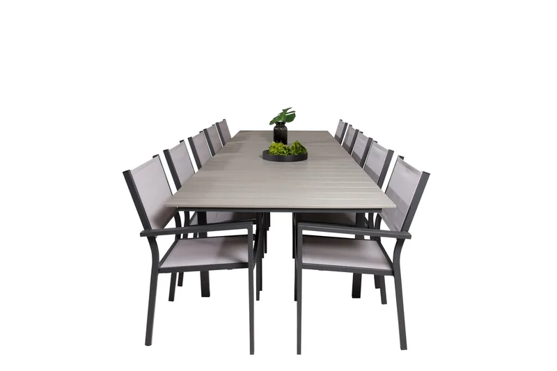 Levels Matgruppe 225-325 cm Rektangulær med 10 Copacabana Stoler - Grå - Hagemøbler - Hagegruppe - Spisegrupper hage
