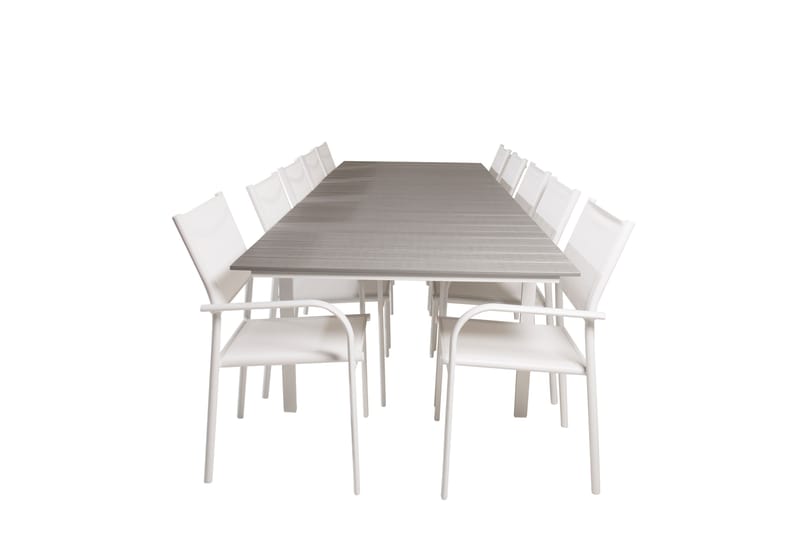Levels Matgruppe 225-325 cm Rektangulær med 10 Santorini Stoler - Grå - Hagemøbler - Hagegruppe - Spisegrupper hage
