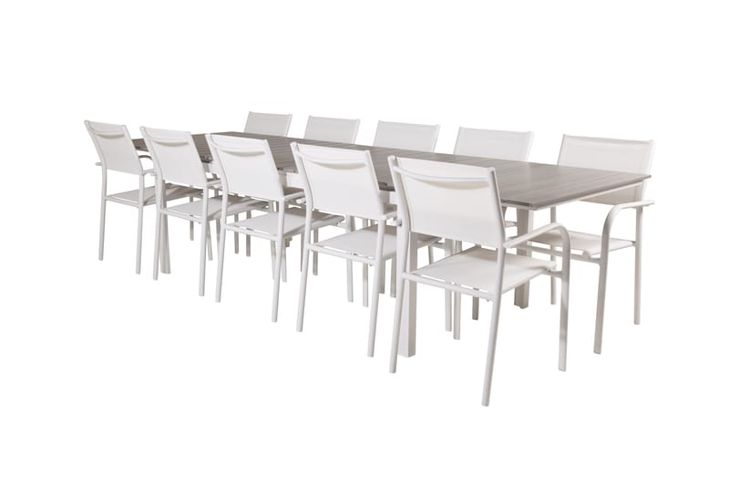 Levels Matgruppe 225-325 cm Rektangulær med 10 Santorini Stoler - Grå - Hagemøbler - Hagegruppe - Spisegrupper hage