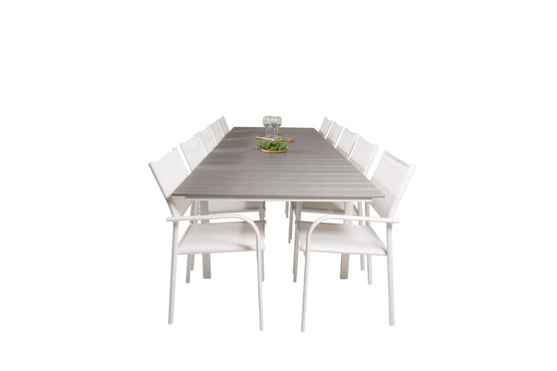 Levels Matgruppe 225-325 cm Rektangulær med 10 Santorini Stoler - Grå - Hagemøbler - Hagegruppe - Spisegrupper hage