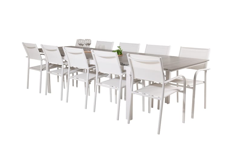 Levels Matgruppe 225-325 cm Rektangulær med 10 Santorini Stoler - Grå - Hagemøbler - Hagegruppe - Spisegrupper hage