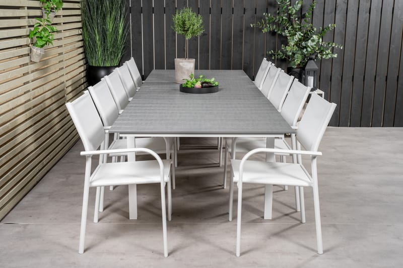 Levels Matgruppe 225-325 cm Rektangulær med 10 Santorini Stoler - Grå - Hagemøbler - Hagegruppe - Spisegrupper hage