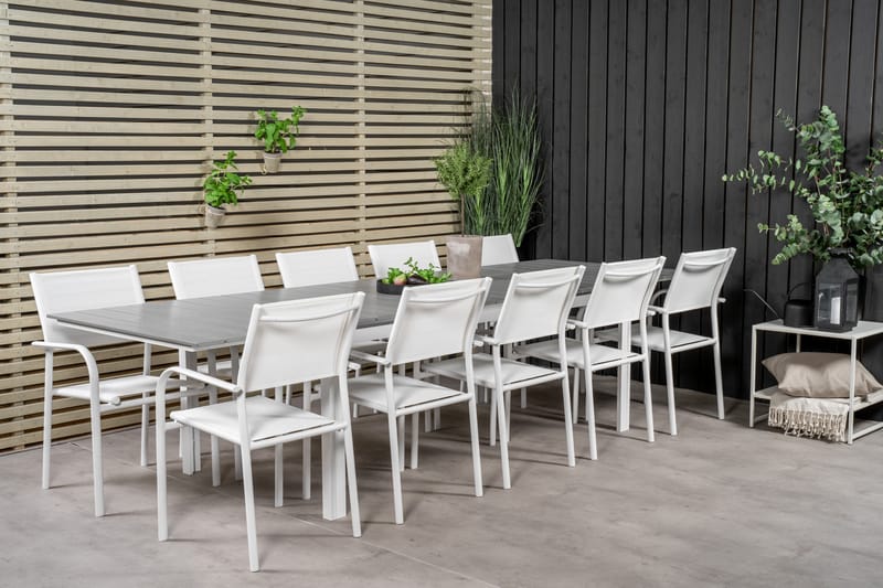 Levels Matgruppe 225-325 cm Rektangulær med 10 Santorini Stoler - Grå - Hagemøbler - Hagegruppe - Spisegrupper hage