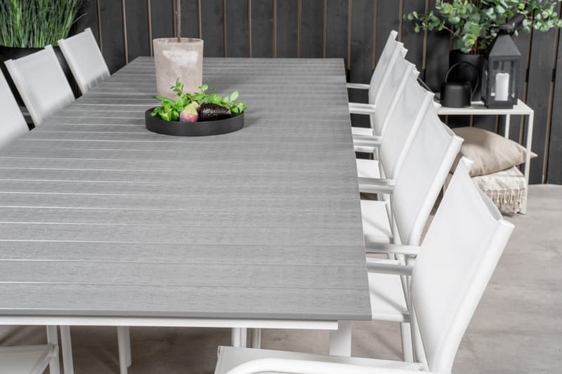 Levels Matgruppe 225-325 cm Rektangulær med 10 Santorini Stoler - Grå - Hagemøbler - Hagegruppe - Spisegrupper hage