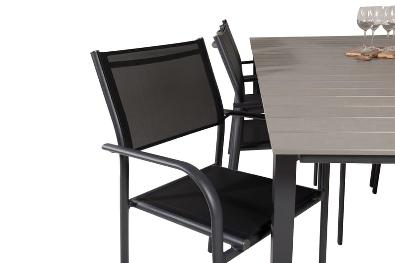 Levels Matgruppe 225-325 cm Rektangulær med 6 Santorini Stoler - Svart - Hagemøbler - Hagegruppe - Spisegrupper hage