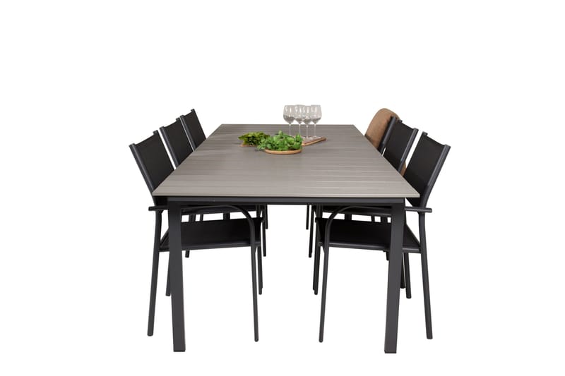 Levels Matgruppe 225-325 cm Rektangulær med 6 Santorini Stoler - Svart - Hagemøbler - Hagegruppe - Spisegrupper hage
