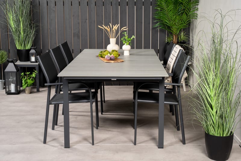 Levels Matgruppe 225-325 cm Rektangulær med 6 Santorini Stoler - Svart - Hagemøbler - Hagegruppe - Spisegrupper hage