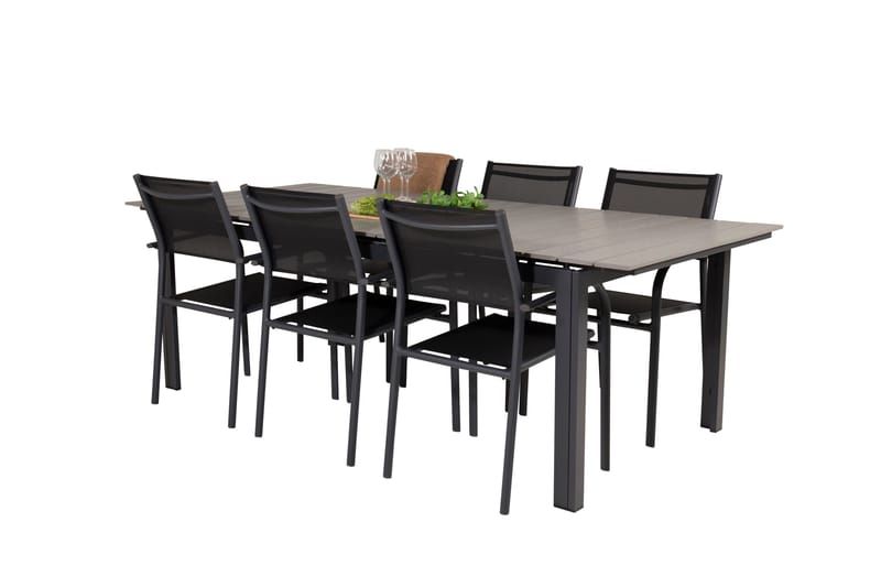 Levels Matgruppe 225-325 cm Rektangulær med 6 Santorini Stoler - Svart - Hagemøbler - Hagegruppe - Spisegrupper hage