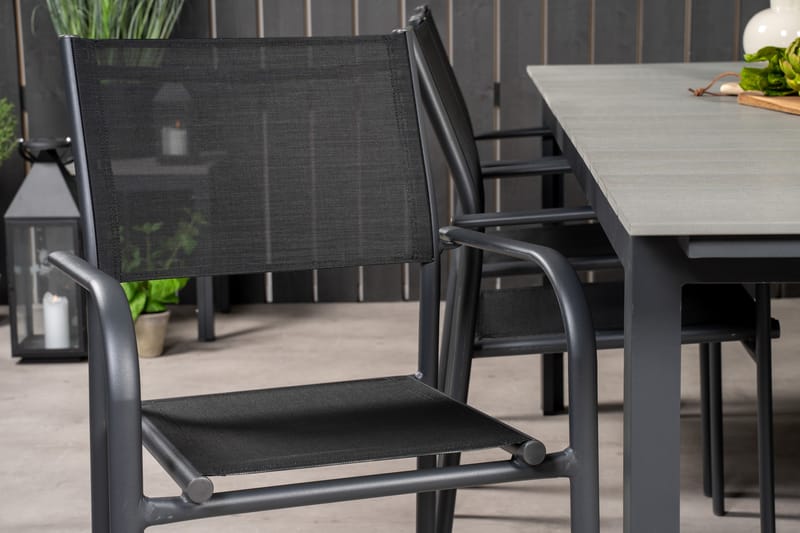 Levels Matgruppe 225-325 cm Rektangulær med 6 Santorini Stoler - Svart - Hagemøbler - Hagegruppe - Spisegrupper hage
