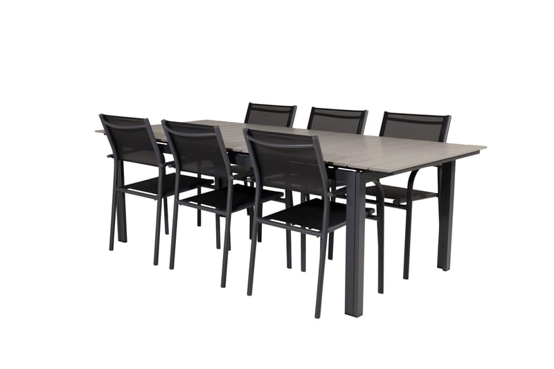 Levels Matgruppe 225-325 cm Rektangulær med 6 Santorini Stoler - Svart - Hagemøbler - Hagegruppe - Spisegrupper hage