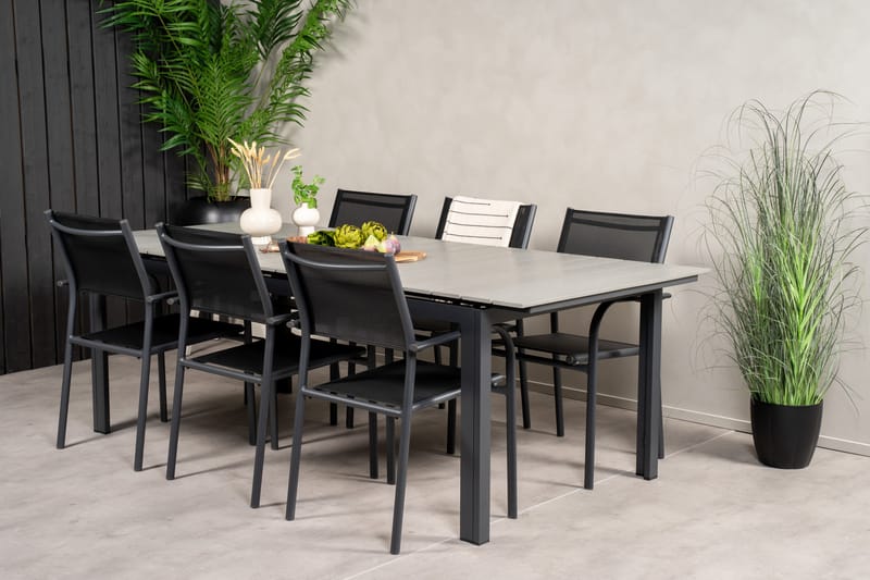 Levels Matgruppe 225-325 cm Rektangulær med 6 Santorini Stoler - Svart - Hagemøbler - Hagegruppe - Spisegrupper hage