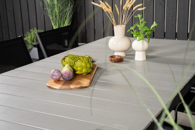 Levels Matgruppe 225-325 cm Rektangulær med 6 Santorini Stoler - Svart - Hagemøbler - Hagegruppe - Spisegrupper hage