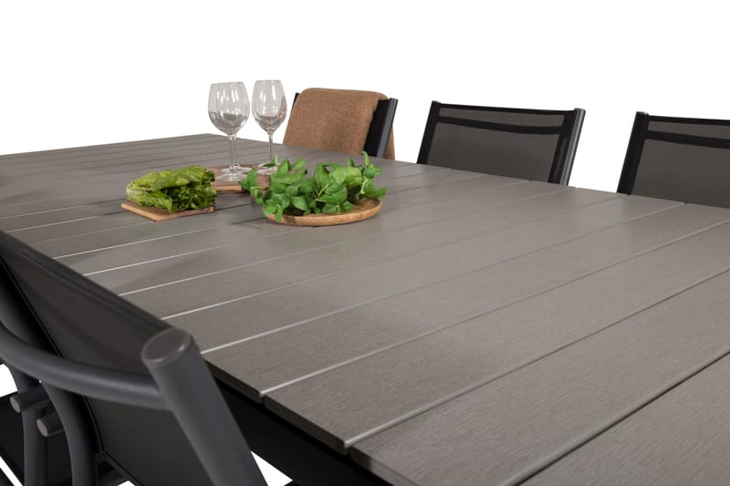 Levels Matgruppe 225-325 cm Rektangulær med 6 Santorini Stoler - Svart - Hagemøbler - Hagegruppe - Spisegrupper hage