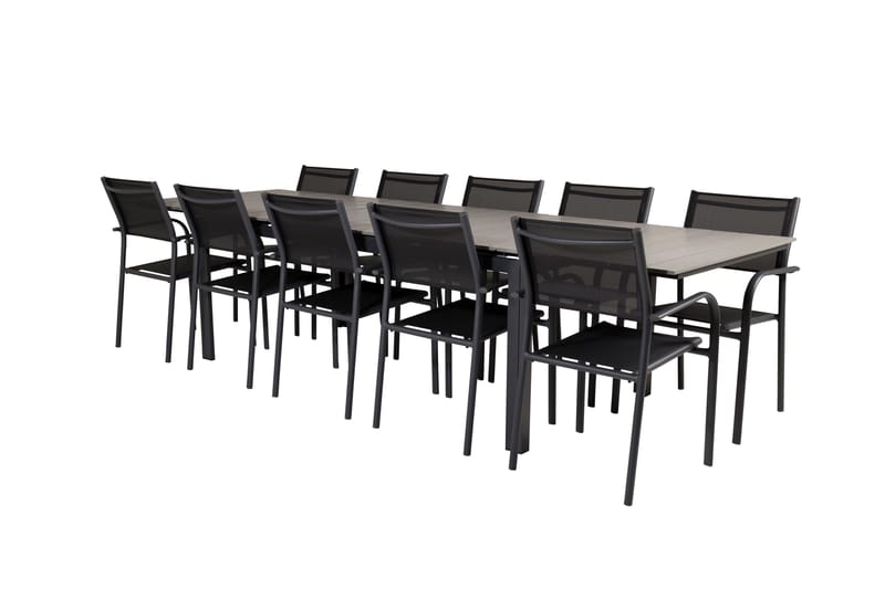 Levels Spisegruppe 225-325 cm Rektangulær med 10 Santorini Stoler - Svart - Hagemøbler - Hagegruppe - Spisegrupper hage