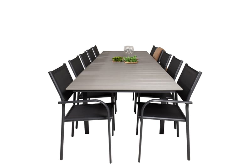 Levels Spisegruppe 225-325 cm Rektangulær med 10 Santorini Stoler - Svart - Hagemøbler - Hagegruppe - Spisegrupper hage