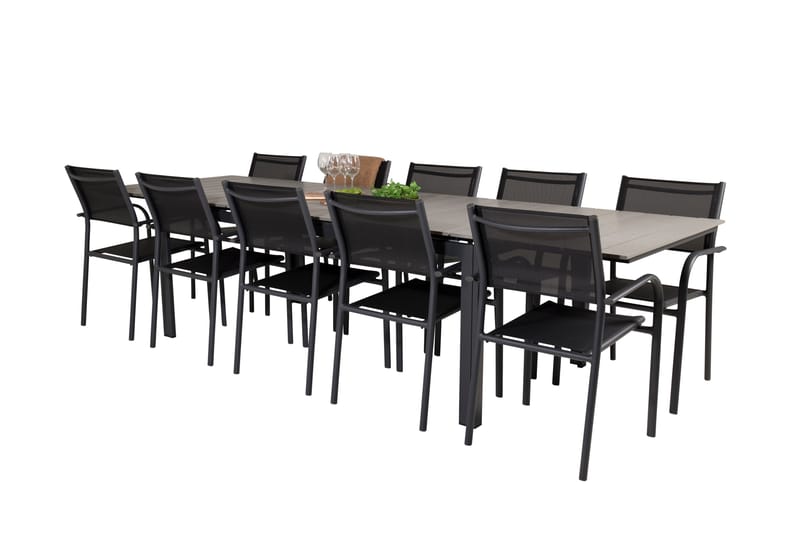 Levels Spisegruppe 225-325 cm Rektangulær med 10 Santorini Stoler - Svart - Hagemøbler - Hagegruppe - Spisegrupper hage