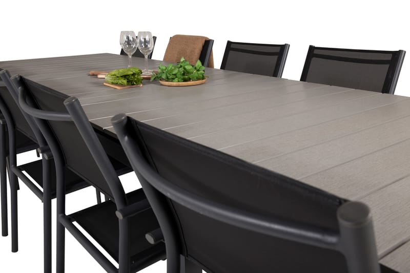 Levels Spisegruppe 225-325 cm Rektangulær med 10 Santorini Stoler - Svart - Hagemøbler - Hagegruppe - Spisegrupper hage