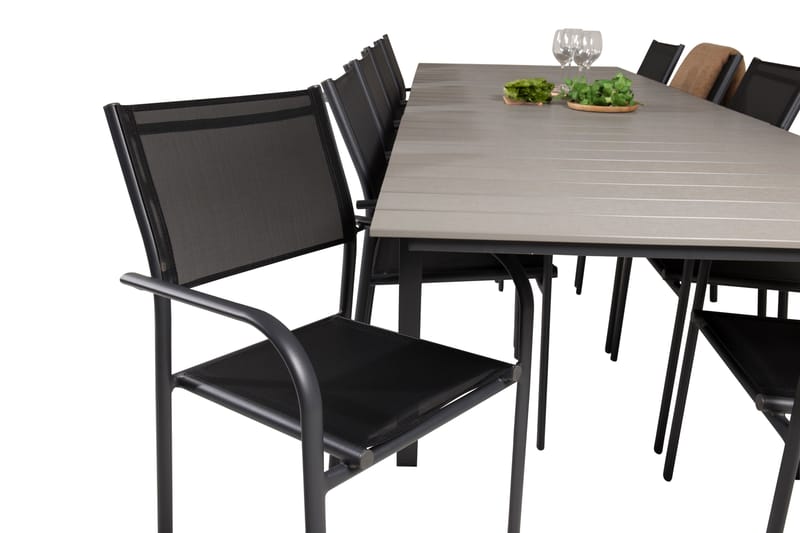 Levels Spisegruppe 225-325 cm Rektangulær med 10 Santorini Stoler - Svart - Hagemøbler - Hagegruppe - Spisegrupper hage