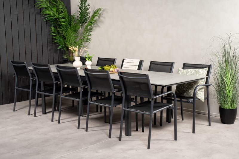 Levels Spisegruppe 225-325 cm Rektangulær med 10 Santorini Stoler - Svart - Hagemøbler - Hagegruppe - Spisegrupper hage