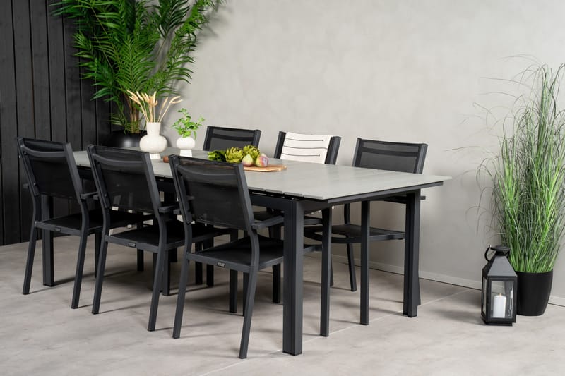 Levels Spisegruppe 230-310 cm Rektangulær med 6 Copacabana Stoler - Svart - Hagemøbler - Hagegruppe - Spisegrupper hage