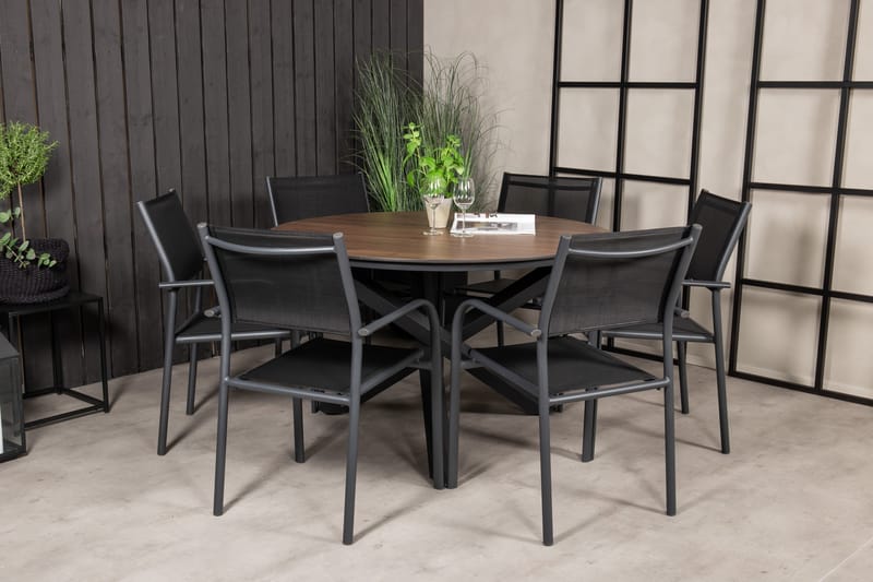 Llama Spisegruppe Rund Ø140cm+6 Santorini Karmstoler Svart/b - Venture Home - Hagemøbler - Hagegruppe - Spisegrupper hage