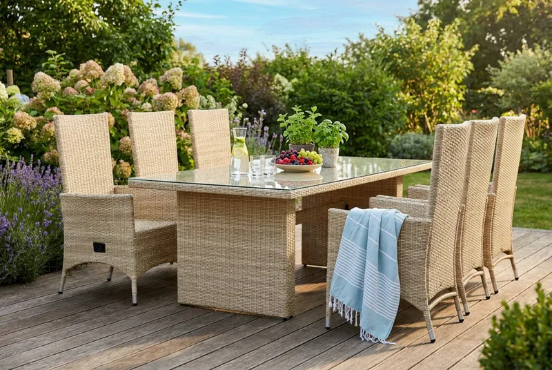 Majestic Matgrupp Utomhus 210 + 6 Jenny Ställbar Fåtölj Comfort Garden Beige - Hagemøbler - Hagegruppe - Spisegrupper hage