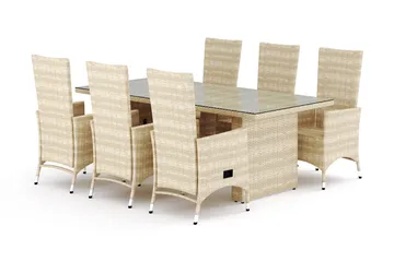 Majestic spisegruppe utendørs 210 + 6 Jenny regulerbar lenestol Comfort Garden Beige - Hagemøbler - Hagegruppe - Spisegrupper hage