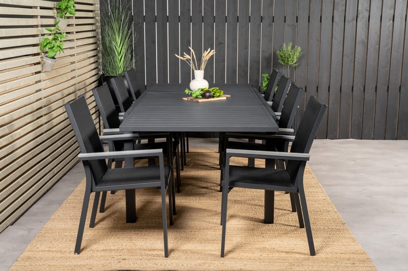 Marbella Matgruppe 160-240 cm Rektangulær med 8 Parma Stoler - Svart - Hagemøbler - Hagegruppe - Spisegrupper hage