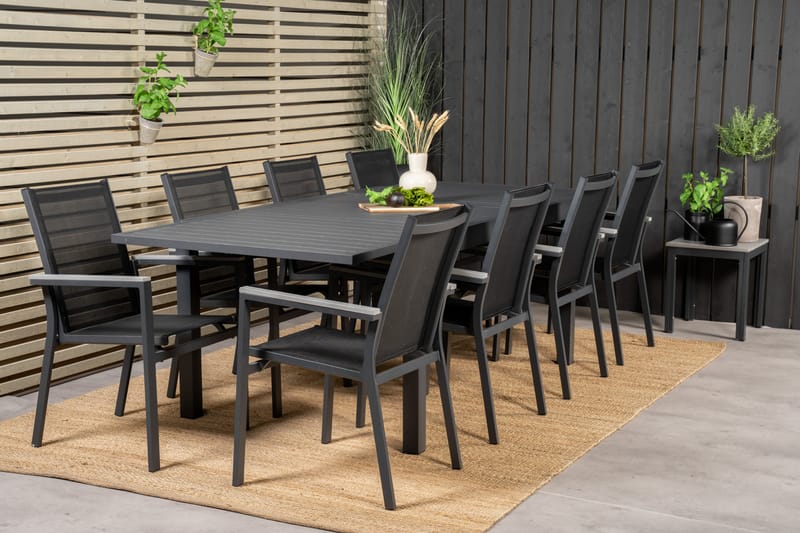 Marbella Matgruppe 160-240 cm Rektangulær med 8 Parma Stoler - Svart - Hagemøbler - Hagegruppe - Spisegrupper hage