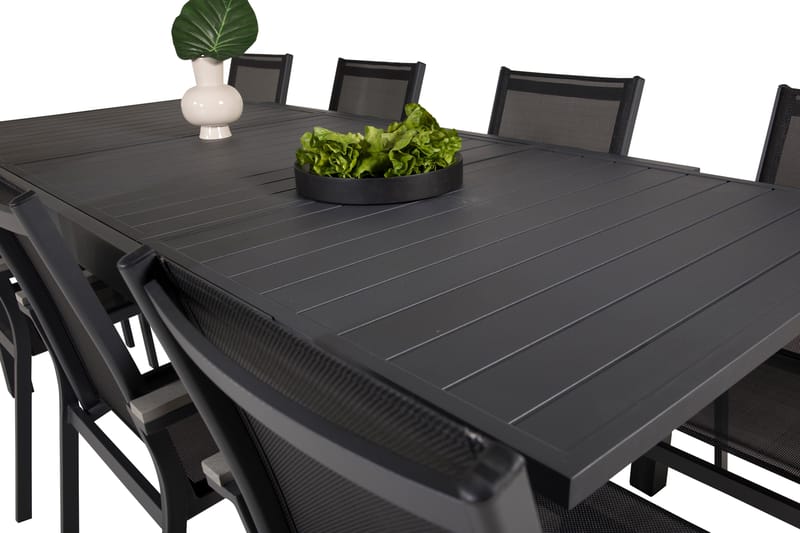 Marbella Matgruppe 160-240 cm Rektangulær med 8 Parma Stoler - Svart - Hagemøbler - Hagegruppe - Spisegrupper hage
