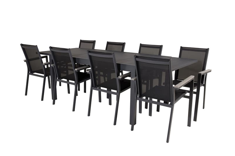 Marbella Matgruppe 160-240 cm Rektangulær med 8 Parma Stoler - Svart - Hagemøbler - Hagegruppe - Spisegrupper hage