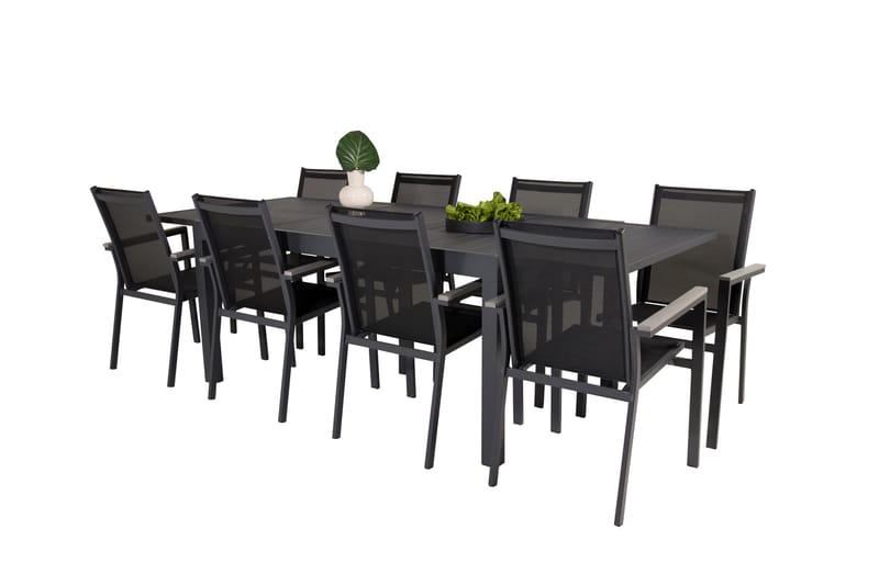 Marbella Matgruppe 160-240 cm Rektangulær med 8 Parma Stoler - Svart - Hagemøbler - Hagegruppe - Spisegrupper hage