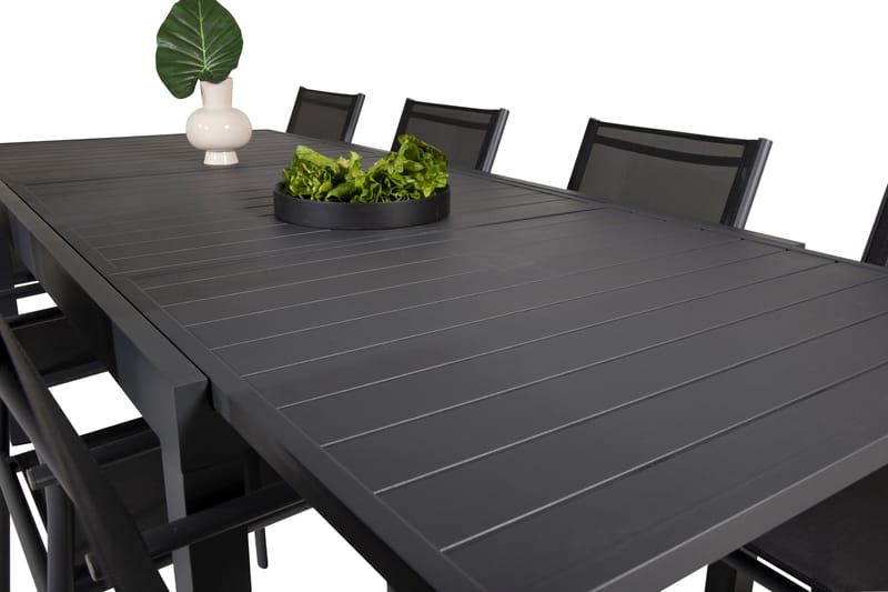 Marbella Spisegruppe 160-240 cm Rektangulær med 8 Santorini Stoler - Svart - Hagemøbler - Hagegruppe - Spisegrupper hage