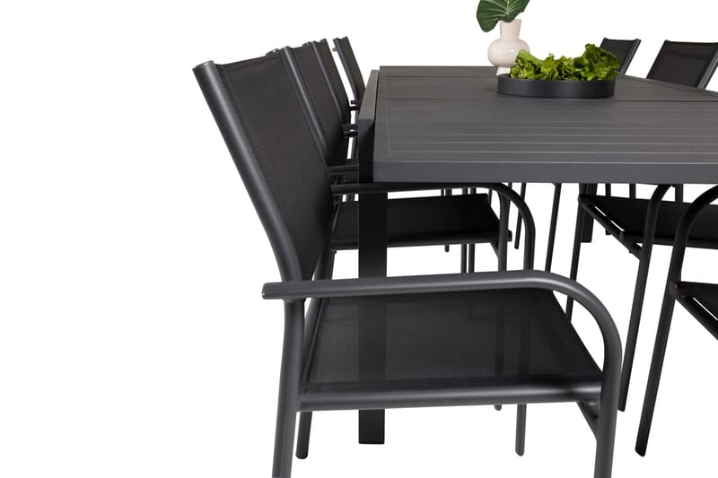 Marbella Spisegruppe 160-240 cm Rektangulær med 8 Santorini Stoler - Svart - Hagemøbler - Hagegruppe - Spisegrupper hage