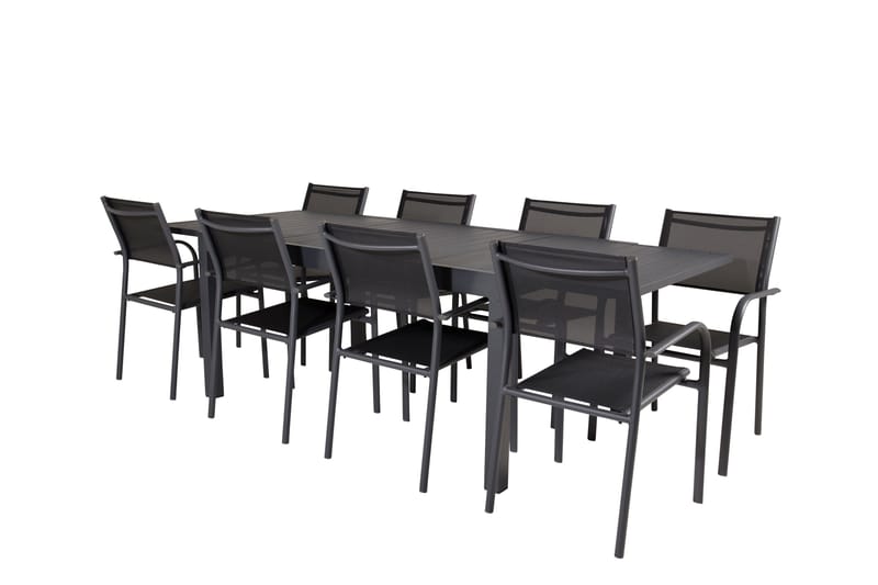Marbella Spisegruppe 160-240 cm Rektangulær med 8 Santorini Stoler - Svart - Hagemøbler - Hagegruppe - Spisegrupper hage