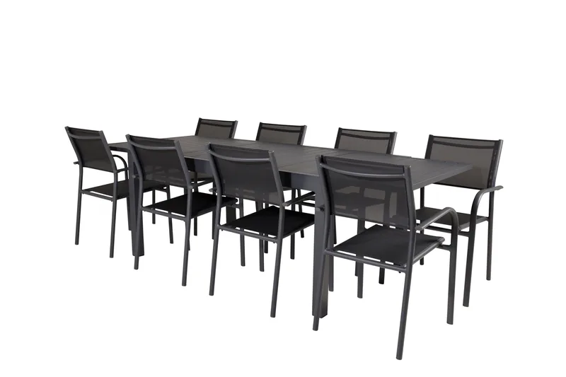 Marbella Spisegruppe 160-240 cm Rektangulær med 8 Santorini Stoler - Svart - Hagemøbler - Hagegruppe - Spisegrupper hage
