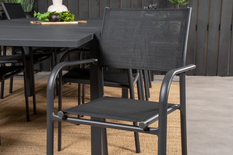 Marbella Spisegruppe 160-240 cm Rektangulær med 8 Santorini Stoler - Svart - Hagemøbler - Hagegruppe - Spisegrupper hage