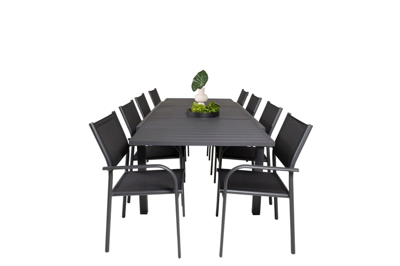 Marbella Spisegruppe 160-240 cm Rektangulær med 8 Santorini Stoler - Svart - Hagemøbler - Hagegruppe - Spisegrupper hage