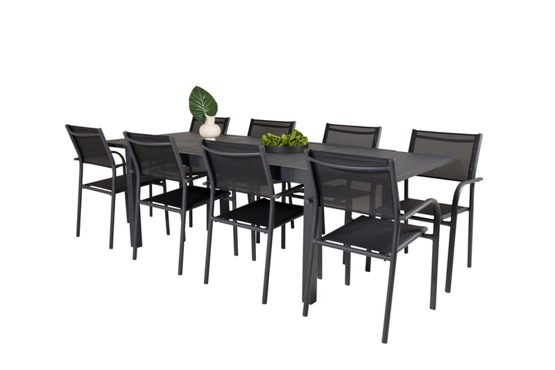 Marbella Spisegruppe 160-240 cm Rektangulær med 8 Santorini Stoler - Svart - Hagemøbler - Hagegruppe - Spisegrupper hage