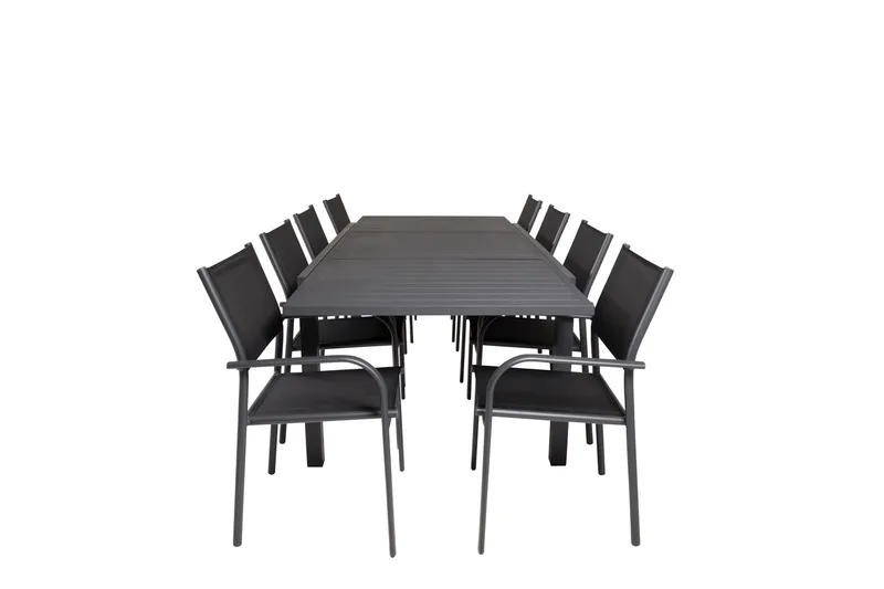 Marbella Spisegruppe 160-240 cm Rektangulær med 8 Santorini Stoler, Svart