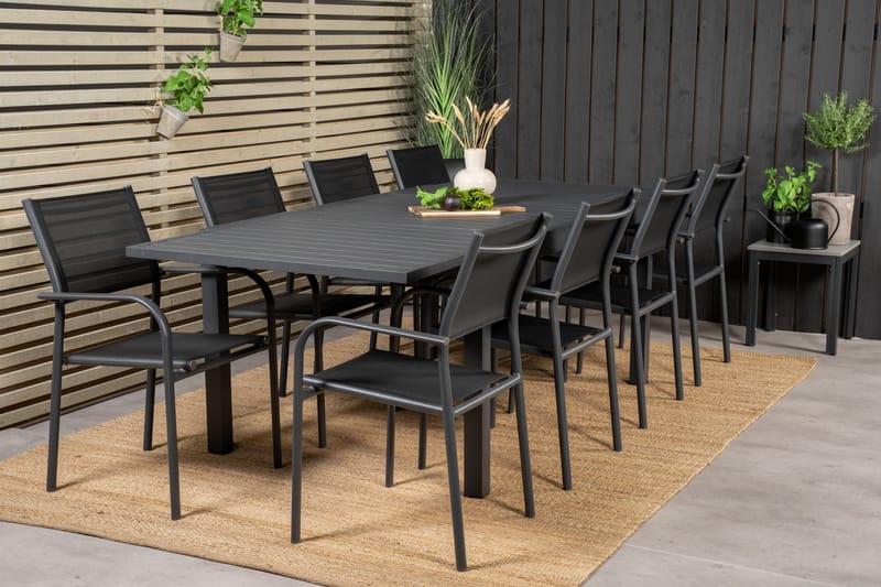 Marbella Spisegruppe 160-240 cm Rektangulær med 8 Santorini Stoler - Svart - Hagemøbler - Hagegruppe - Spisegrupper hage