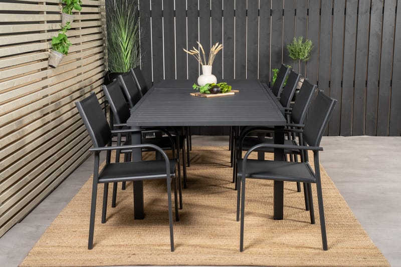 Marbella Spisegruppe 160-240 cm Rektangulær med 8 Santorini Stoler - Svart - Hagemøbler - Hagegruppe - Spisegrupper hage