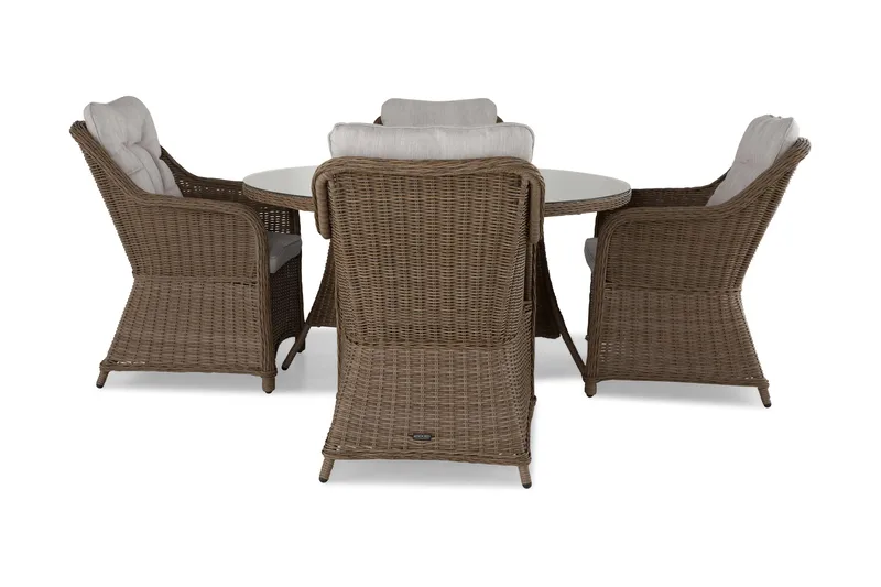 Marcus Spisegruppe 140 Rund + 4 Lenestoler m Pute - Natur - Hagemøbler - Hagegruppe - Spisegrupper hage