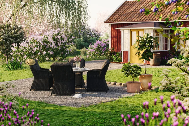 Marcus Spisegruppe 140 Rund + 4 Lenestoler m Pute - Svart - Hagemøbler - Hagegruppe - Spisegrupper hage